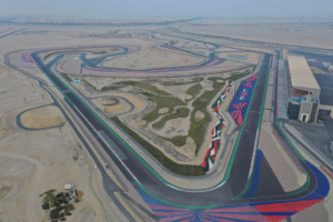 Aerial view of Kuwait Motor Town racing circuit showcasing its track layout and surrounding desert environment