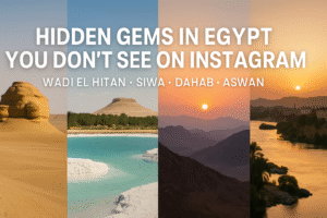 Hidden gems in Egypt: Wadi El Hitan, Siwa, Dahab, Aswan banner.