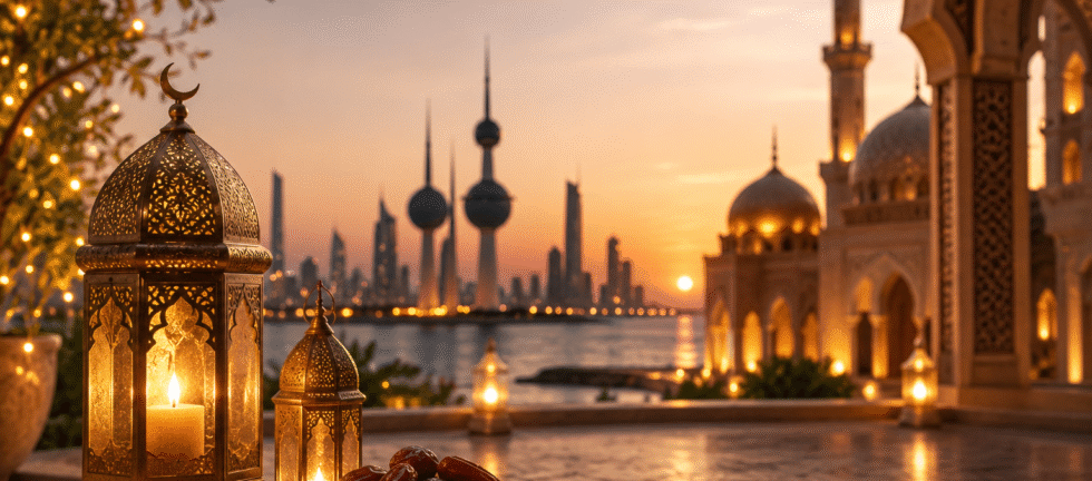 Best Eid Al Adha Offers in Kuwait 2026 with luxury dining, cafes, lanterns and festive Kuwait skyline